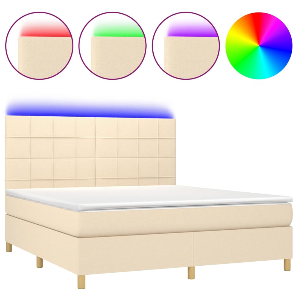Krevet box spring s madracem LED krem 180x200 cm od tkanine