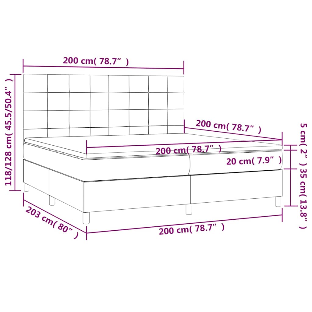 Krevet box spring s madracem LED tamnosivi 200x200 cm tkanina