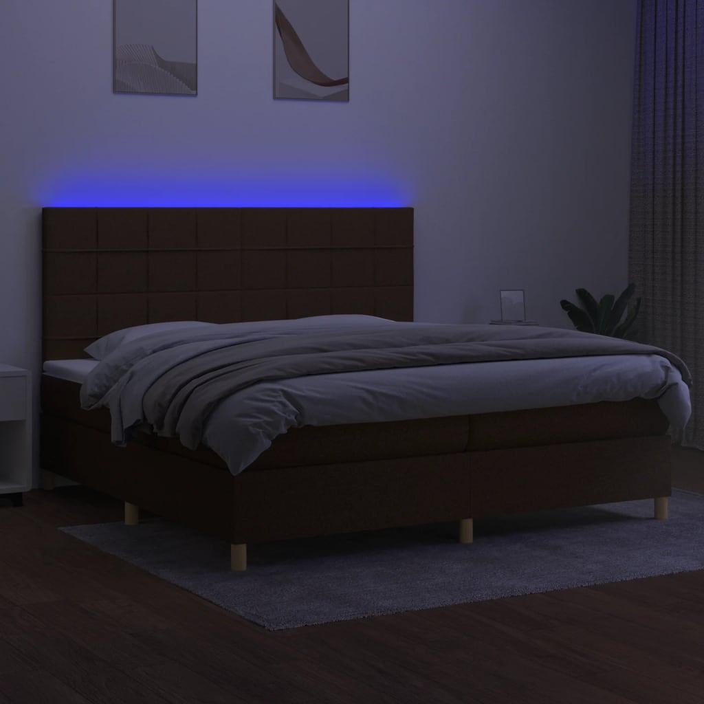 Krevet box spring s madracem LED tamnosmeđi 200x200 cm tkanina