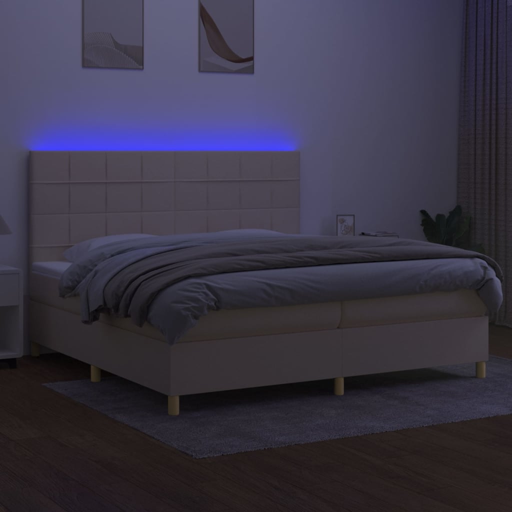 Krevet box spring s madracem LED krem 200x200 cm od tkanine