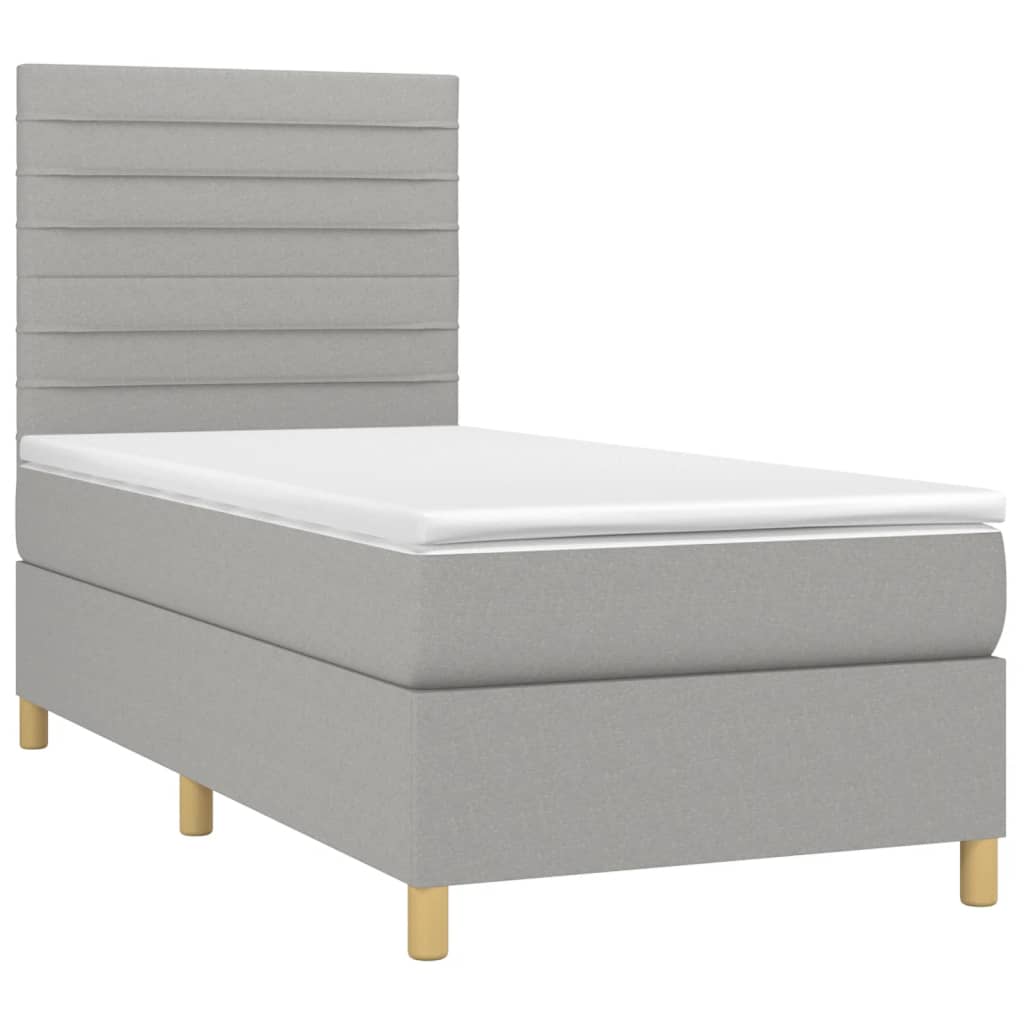 Krevet box spring s madracem LED svjetlosivi 80x200 cm tkanina