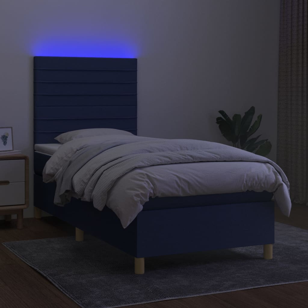 Krevet box spring s madracem LED plavi 80 x 200 cm od tkanine