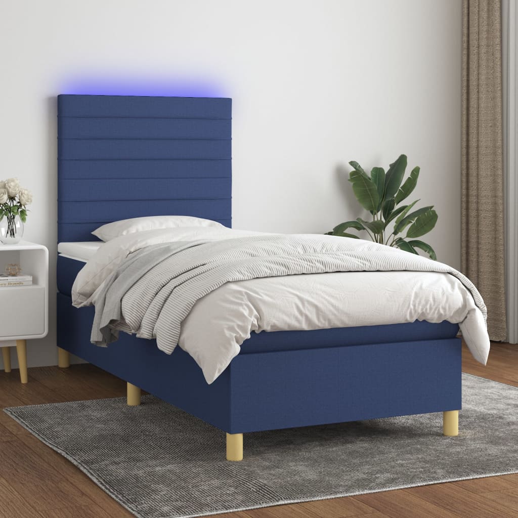 Krevet box spring s madracem LED plavi 80 x 200 cm od tkanine
