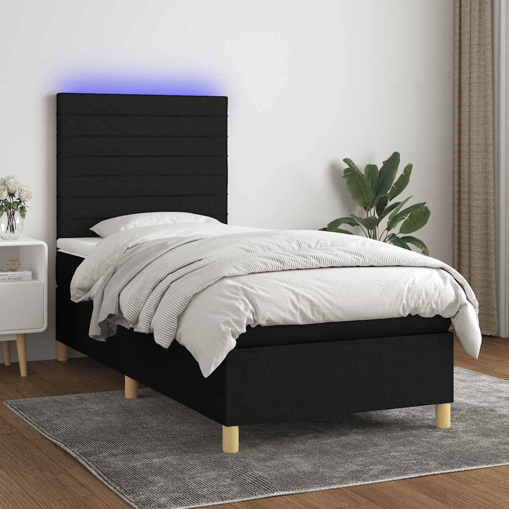 Krevet box spring s madracem LED crni 90x190 cm od tkanine