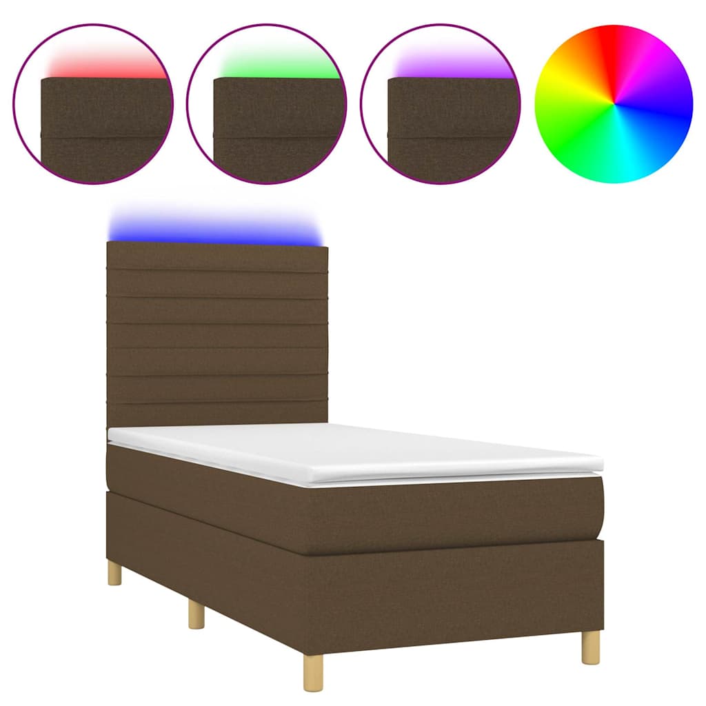 Krevet box spring s madracem LED tamnosmeđi 90x190 cm tkanina