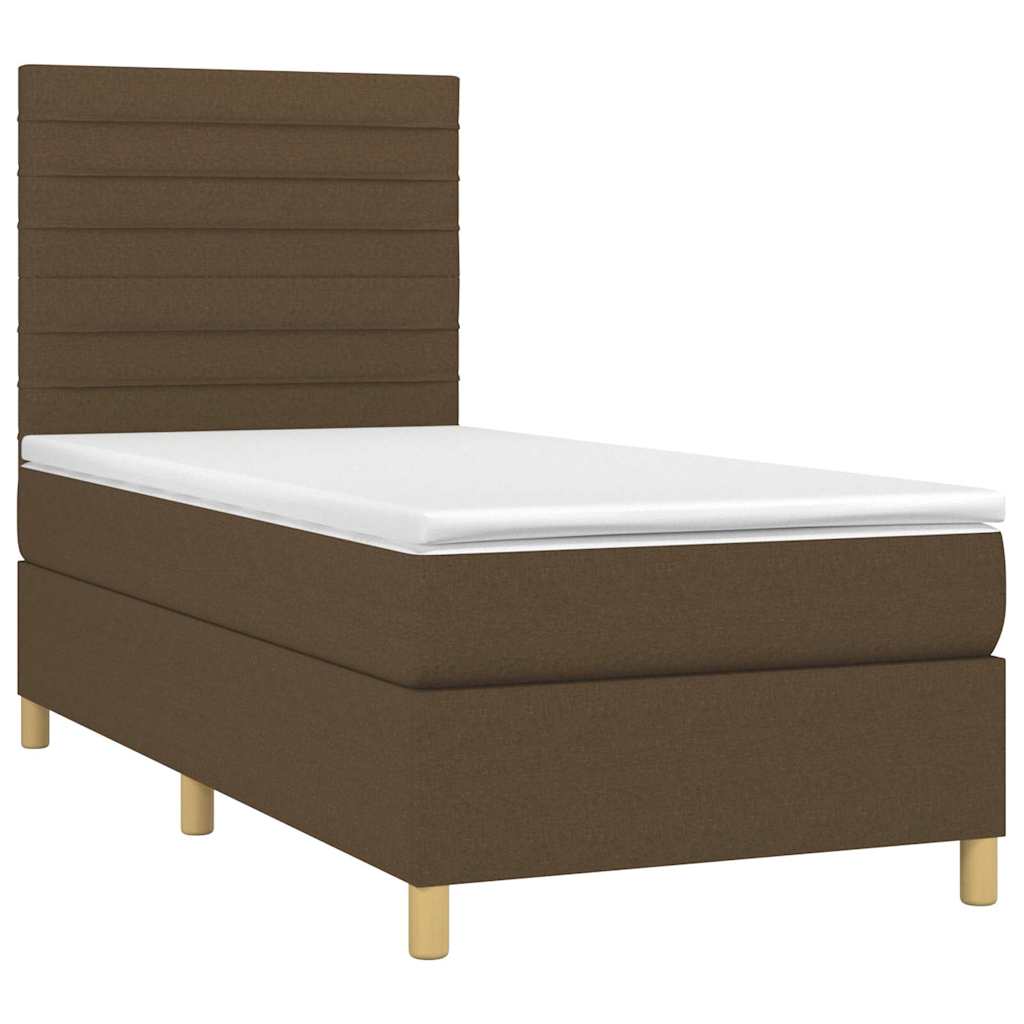 Krevet box spring s madracem LED tamnosmeđi 90x190 cm tkanina