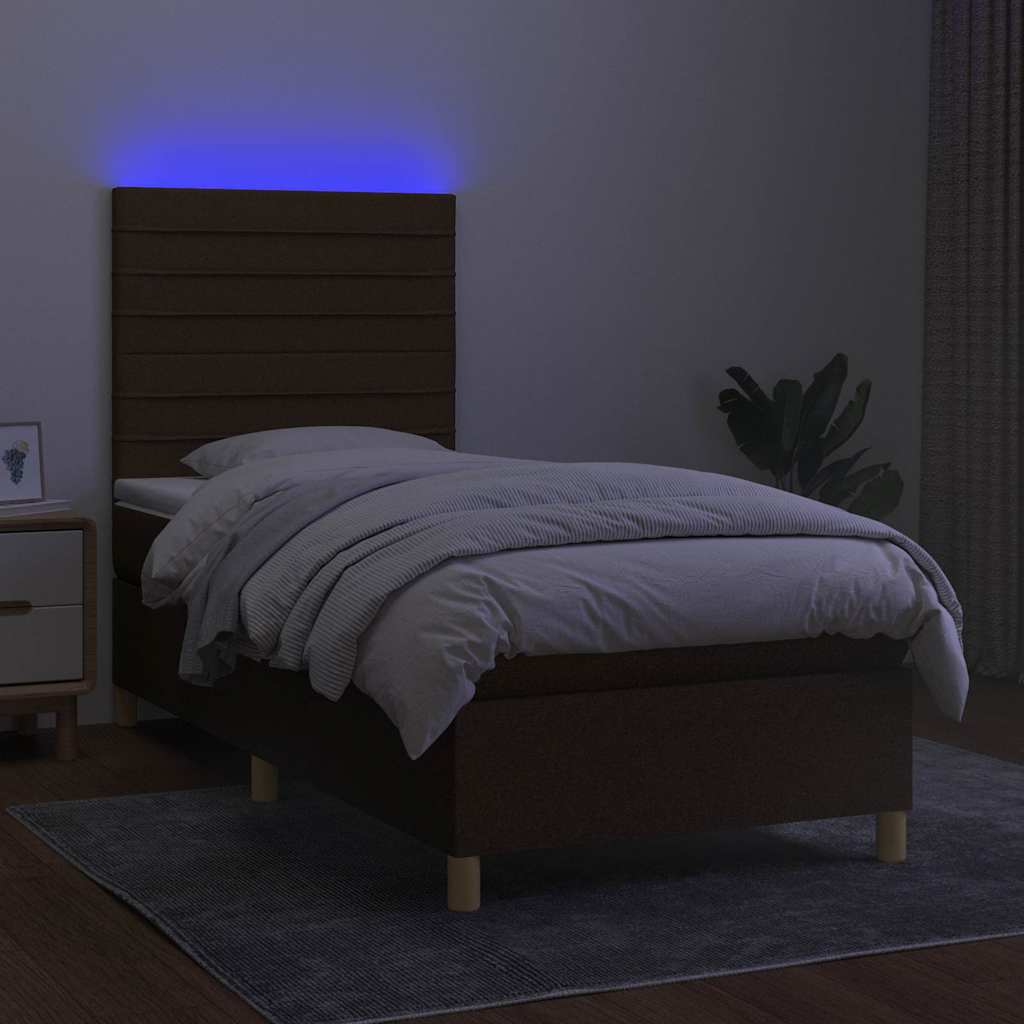 Krevet box spring s madracem LED tamnosmeđi 90x190 cm tkanina