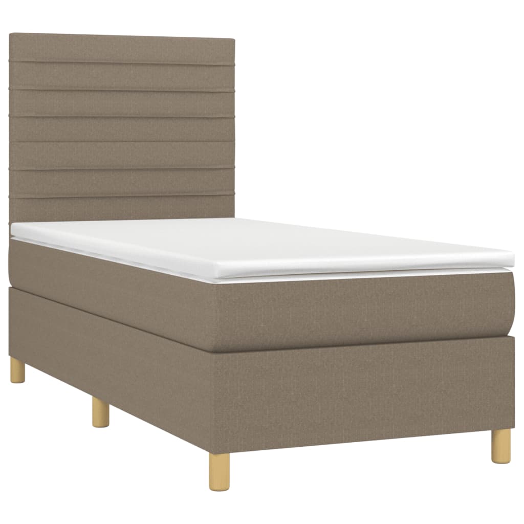 Krevet box spring s madracem LED smeđesivi 90x190 cm tkanina