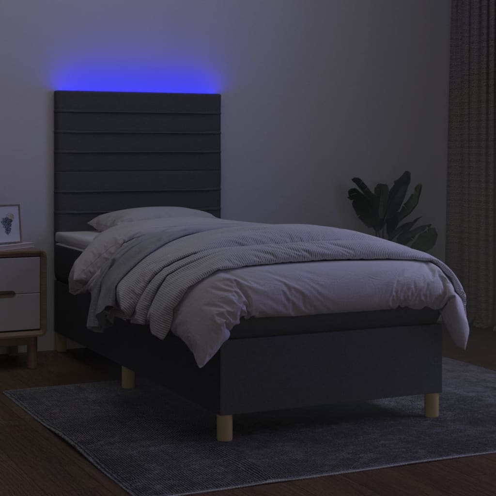 Krevet box spring s madracem LED tamnosivi 90x200 cm tkanina