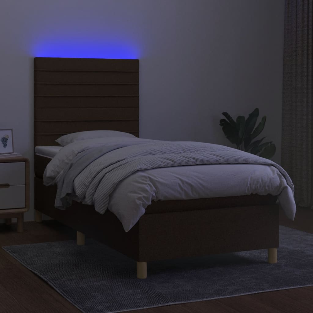 Krevet box spring s madracem LED tamnosmeđi 90x200 cm tkanina