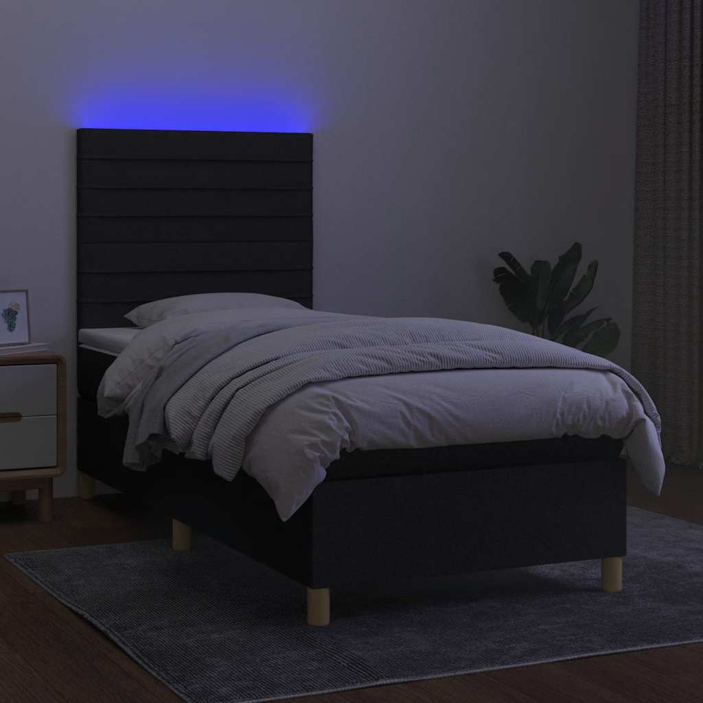 Krevet box spring s madracem LED crni 100x200 cm od tkanine