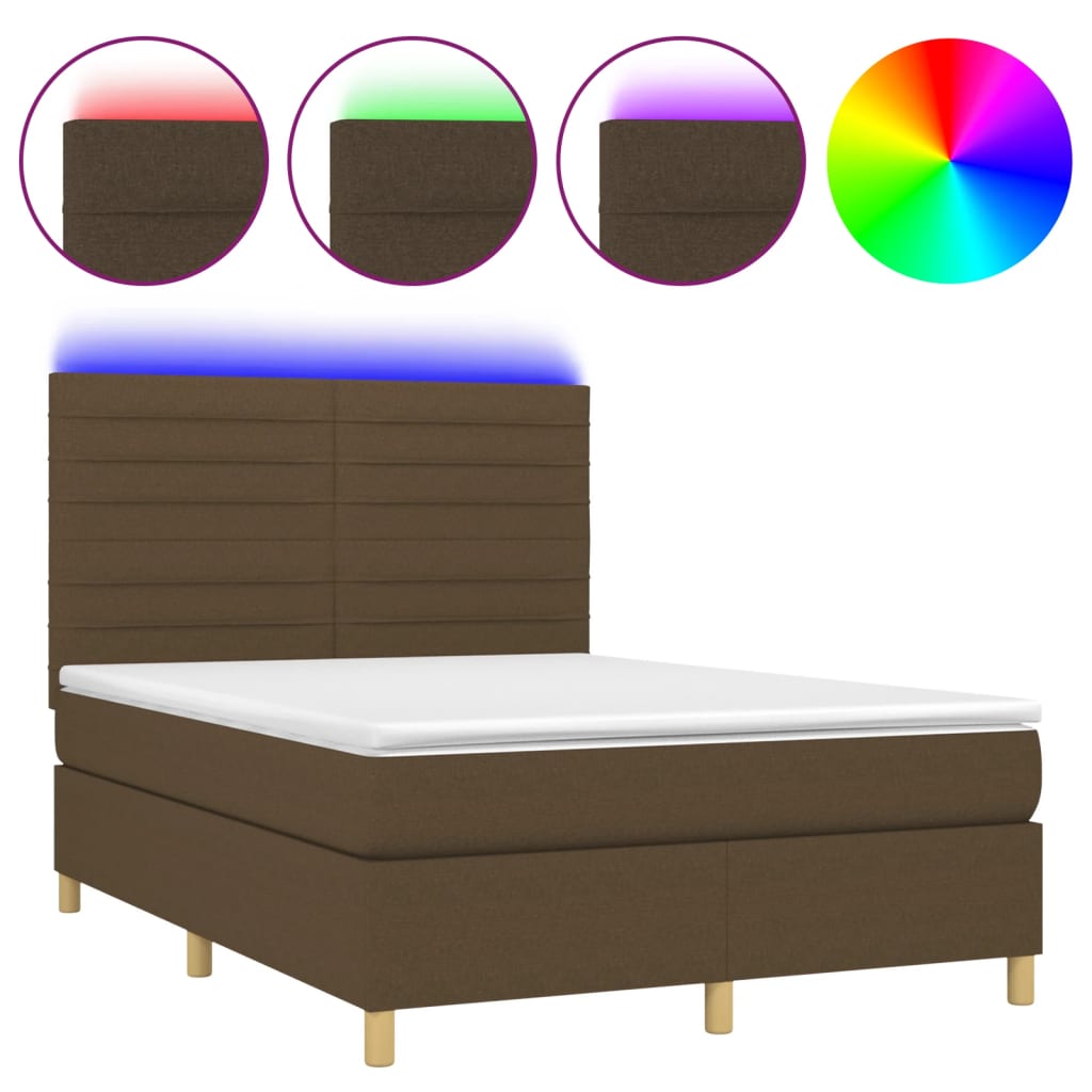 Krevet box spring s madracem LED tamnosmeđi 140x200 cm tkanina