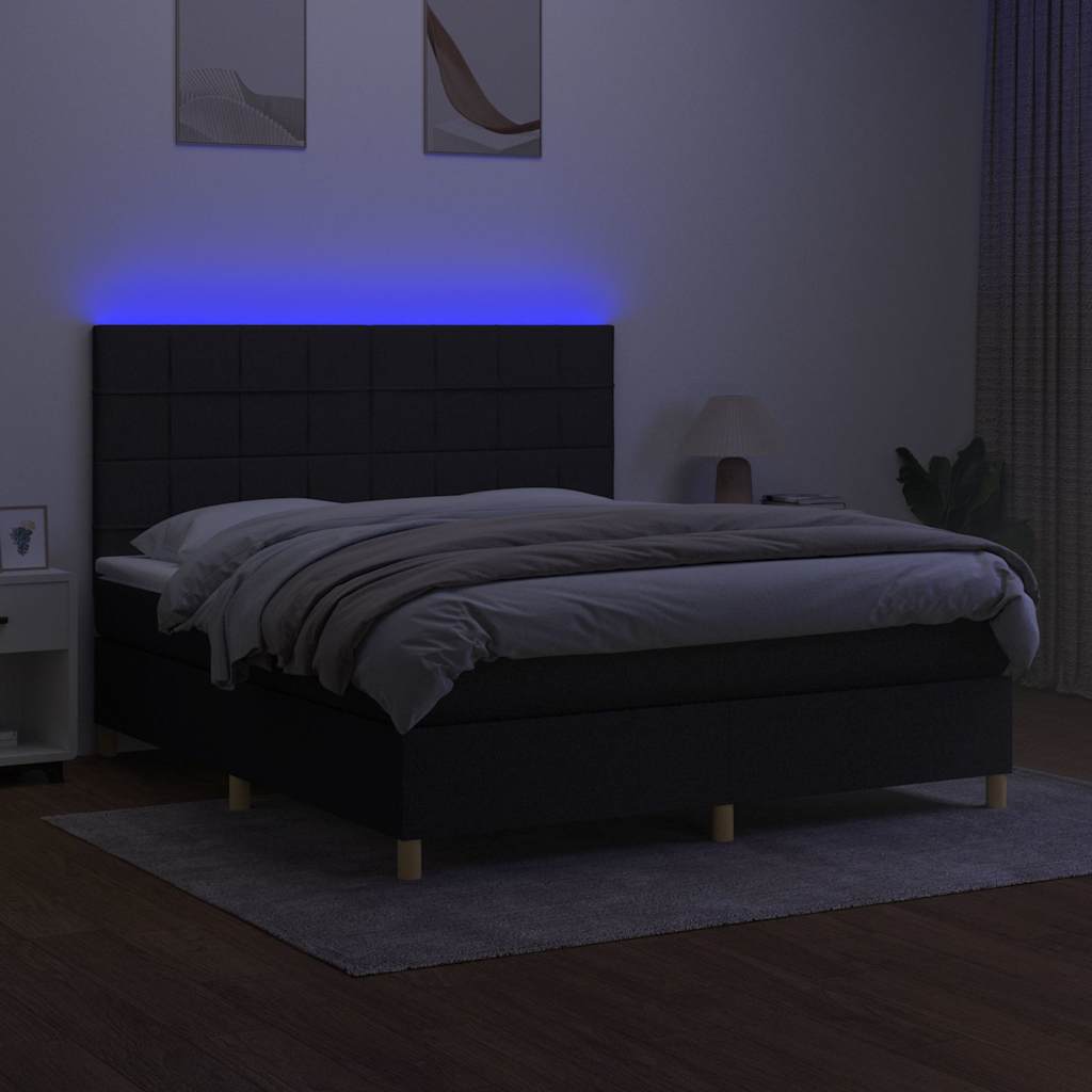 Krevet box spring s madracem LED crni 160x200 cm od tkanine