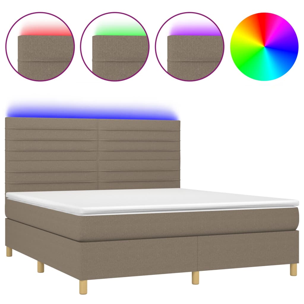 Krevet box spring s madracem LED smeđesivi 160x200 cm tkanina