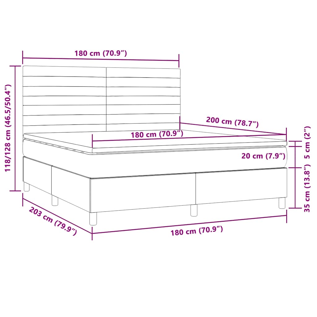 Krevet box spring s madracem LED tamnosmeđi 180x200 cm tkanina