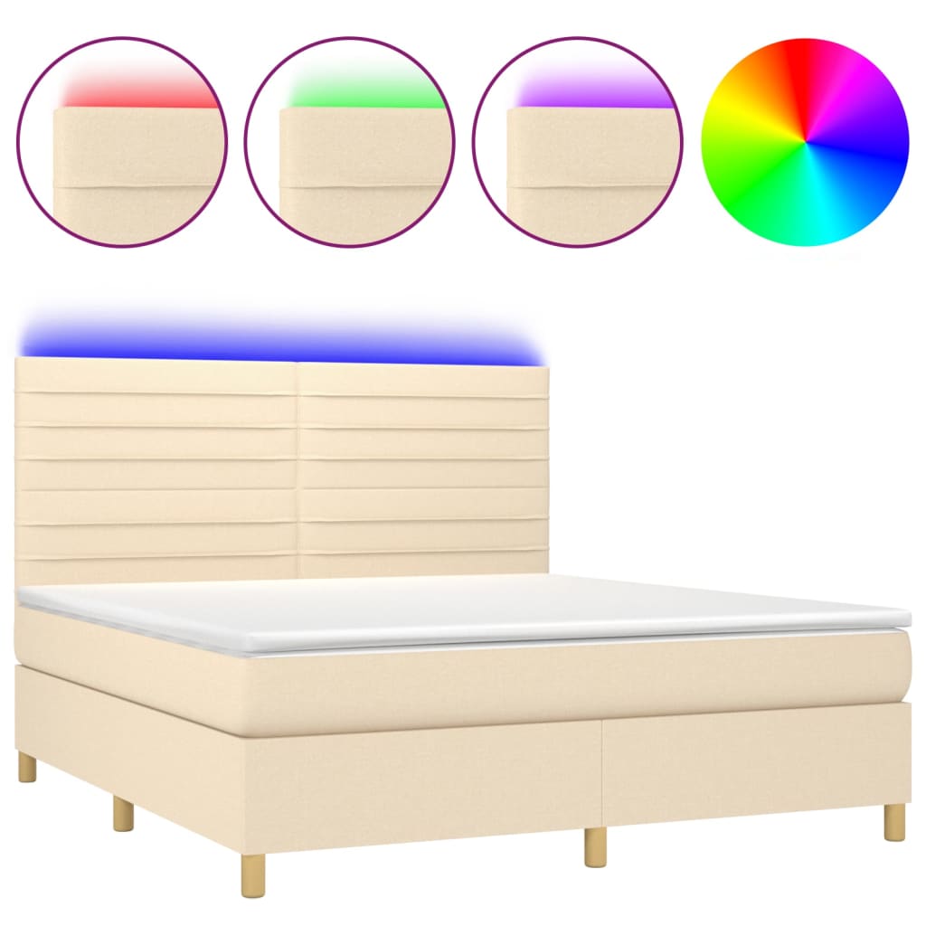 Krevet box spring s madracem LED krem 180x200 cm od tkanine