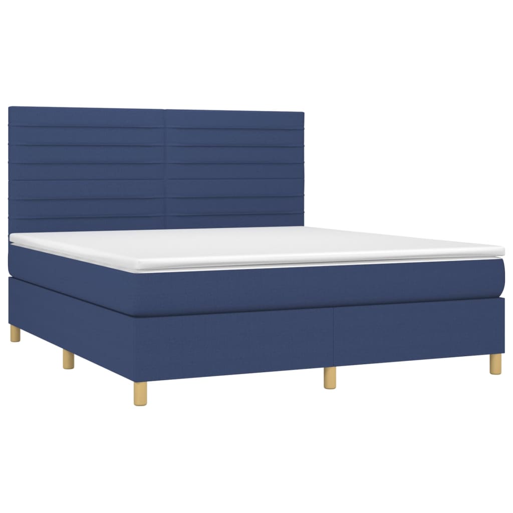 Krevet box spring s madracem LED plavi 180x200 cm od tkanine