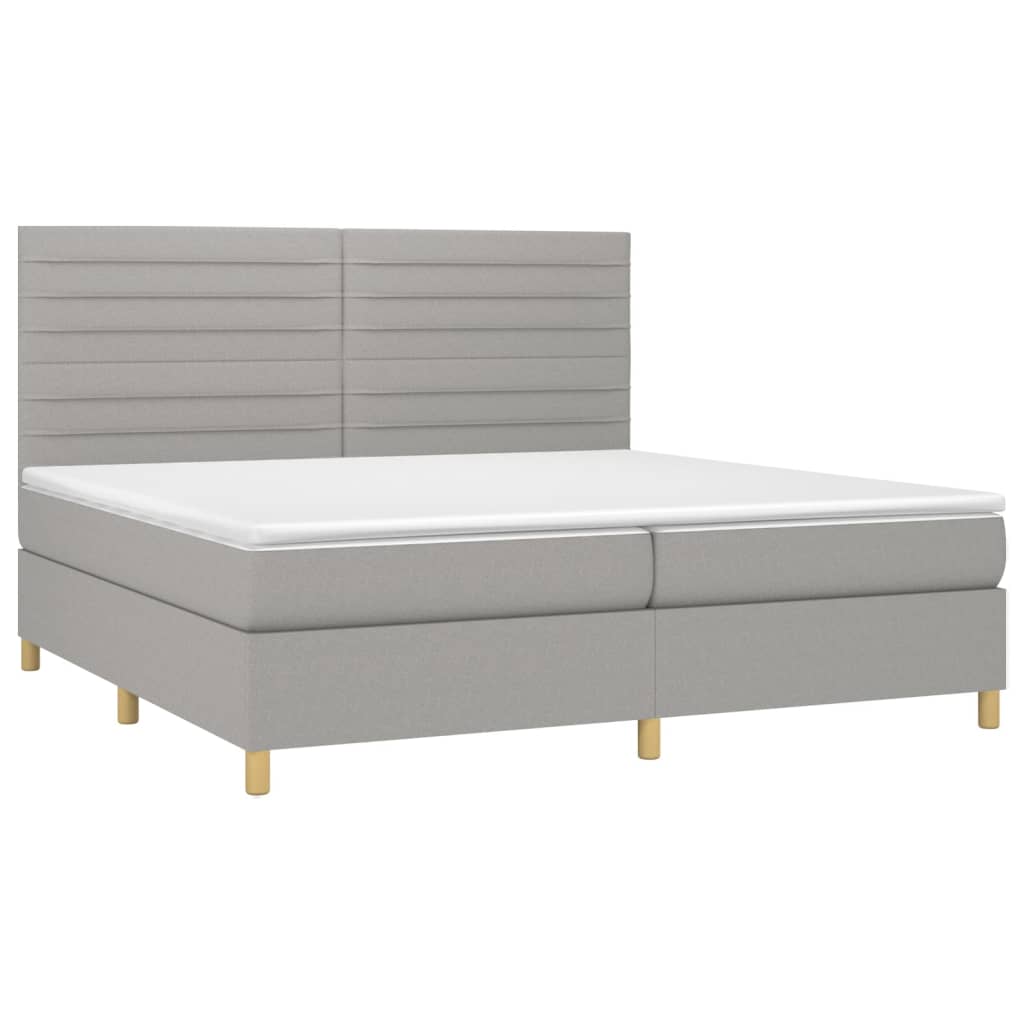 Krevet box spring s madracem LED svjetlosivi 200x200 cm tkanina
