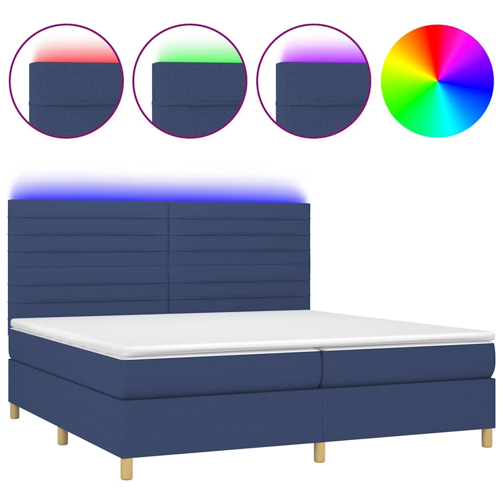 Krevet box spring s madracem LED plavi 200x200 cm od tkanine