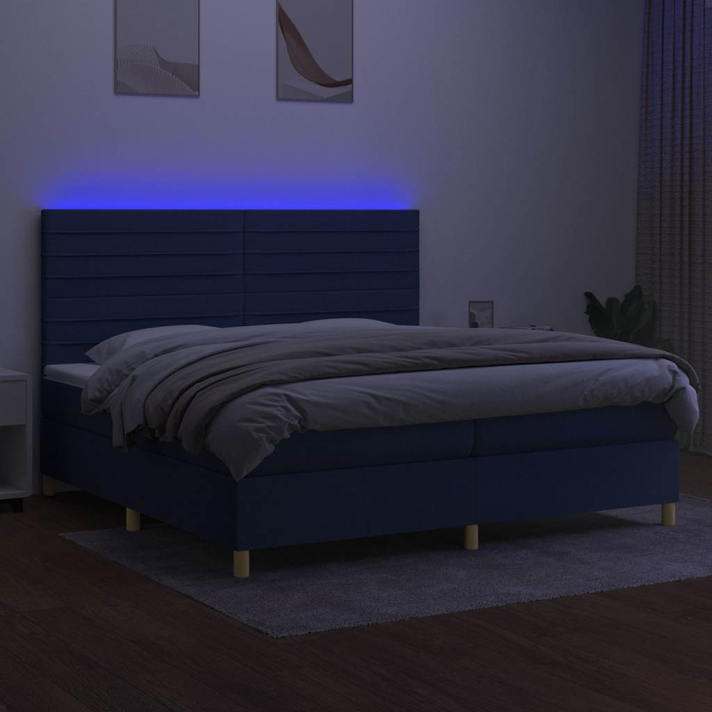 Krevet box spring s madracem LED plavi 200x200 cm od tkanine