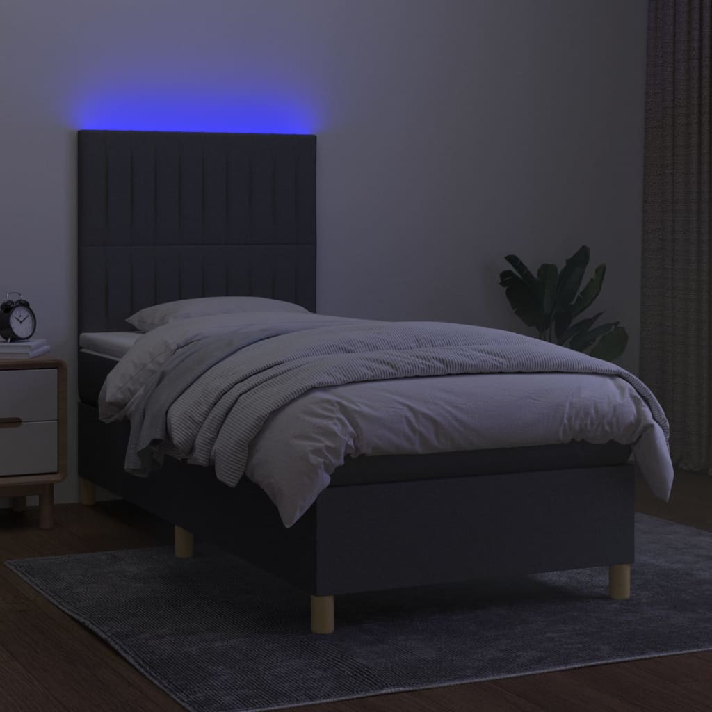 Krevet box spring s madracem LED tamnosivi 90x190 cm tkanina
