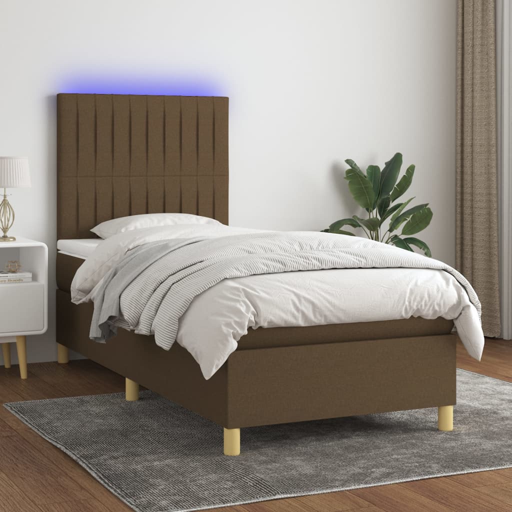 Krevet box spring s madracem LED tamnosmeđi 90x190 cm tkanina