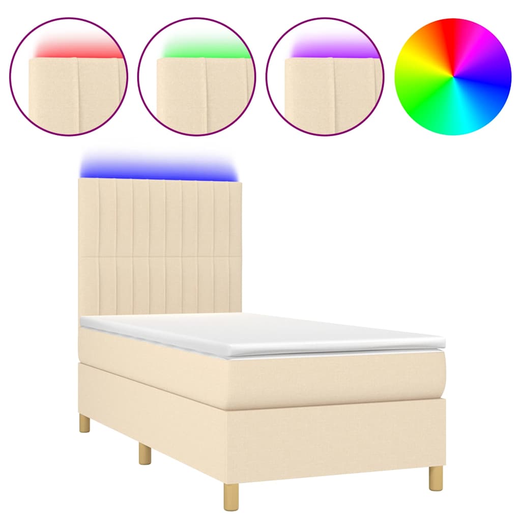 Krevet box spring s madracem LED krem 90x190 cm od tkanine