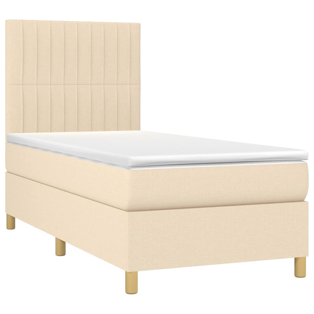 Krevet box spring s madracem LED krem 90x190 cm od tkanine