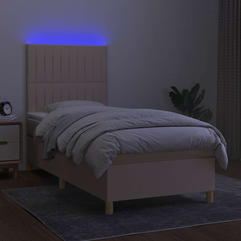 Krevet box spring s madracem LED krem 90x190 cm od tkanine