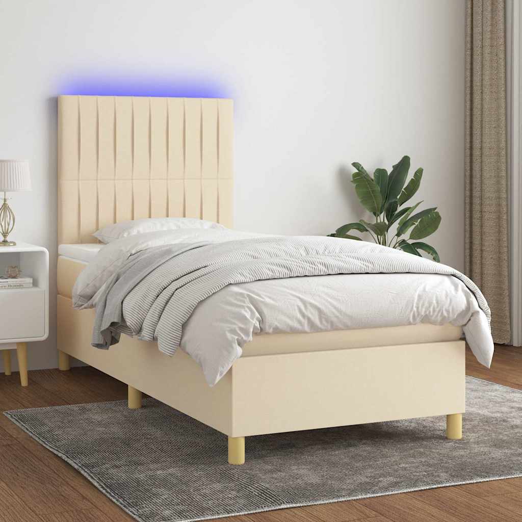 Krevet box spring s madracem LED krem 90x190 cm od tkanine