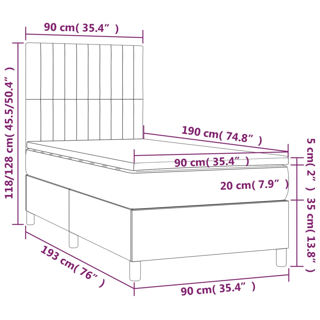 Krevet box spring s madracem LED plavi 90x190 cm od tkanine