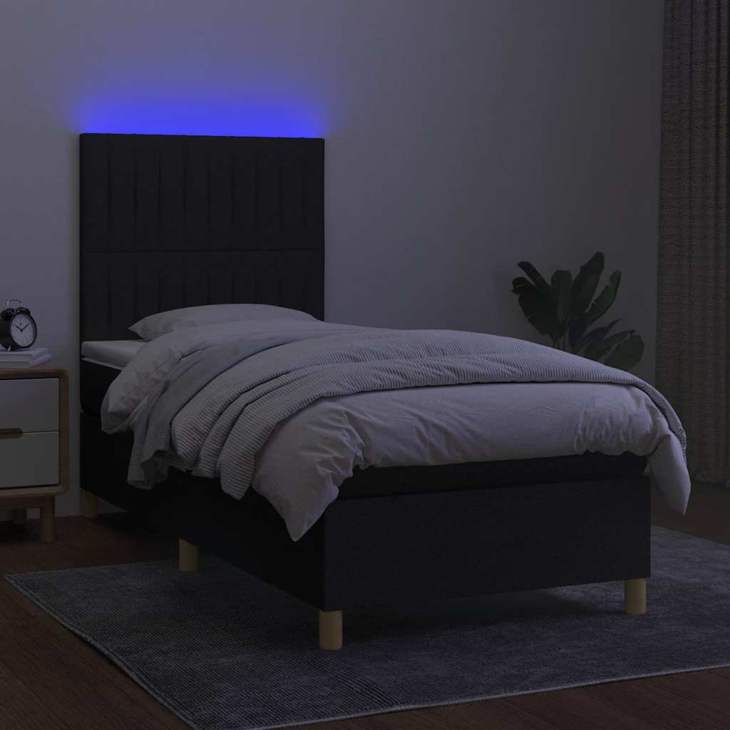 Krevet box spring s madracem LED crni 90x200 cm od tkanine