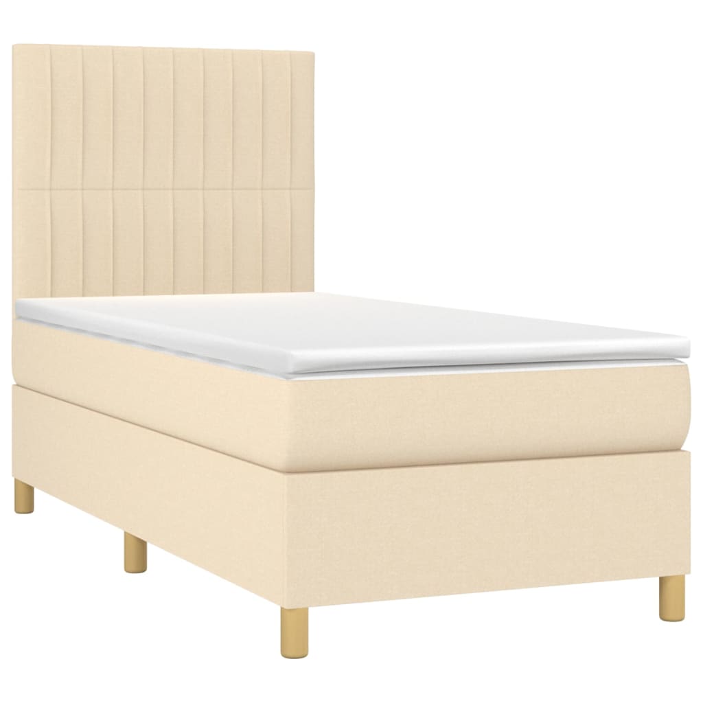 Krevet box spring s madracem LED krem 90x200 cm od tkanine