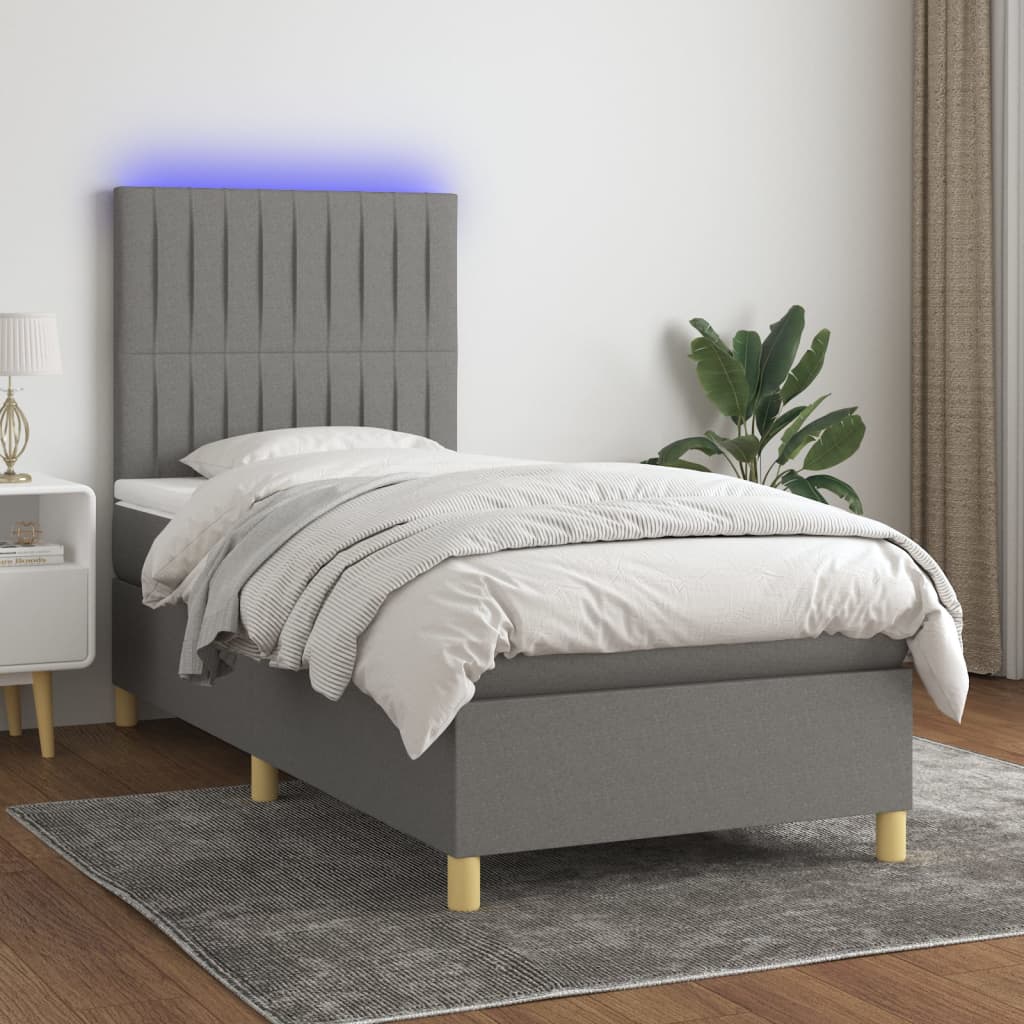 Krevet box spring s madracem LED tamnosivi 100x200 cm tkanina