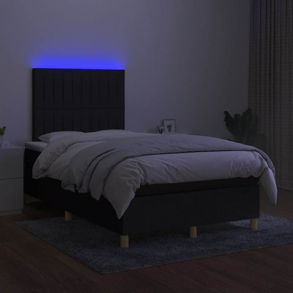 Krevet box spring s madracem LED crni 120 x 200 cm od tkanine