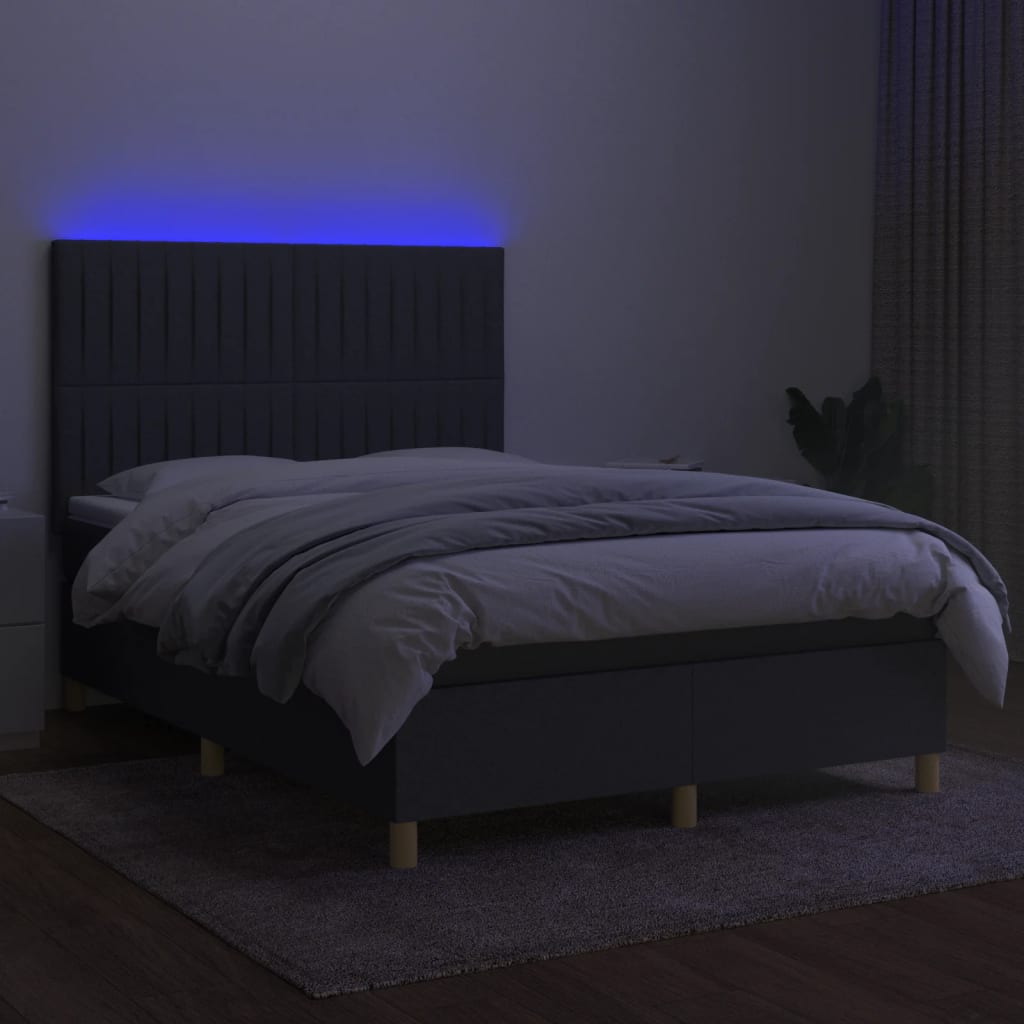 Krevet box spring s madracem LED tamnosivi 140x190 cm tkanina