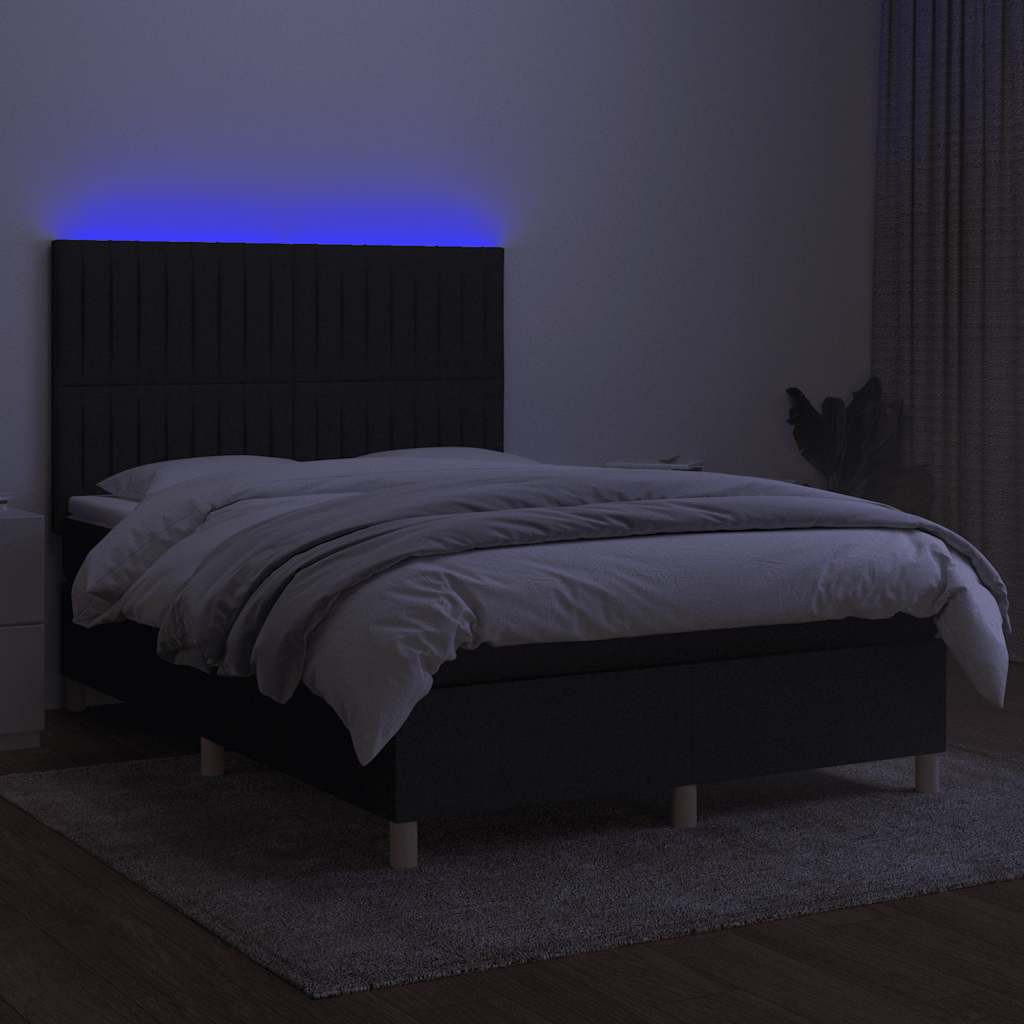 Krevet box spring s madracem LED crni 140x200 cm od tkanine