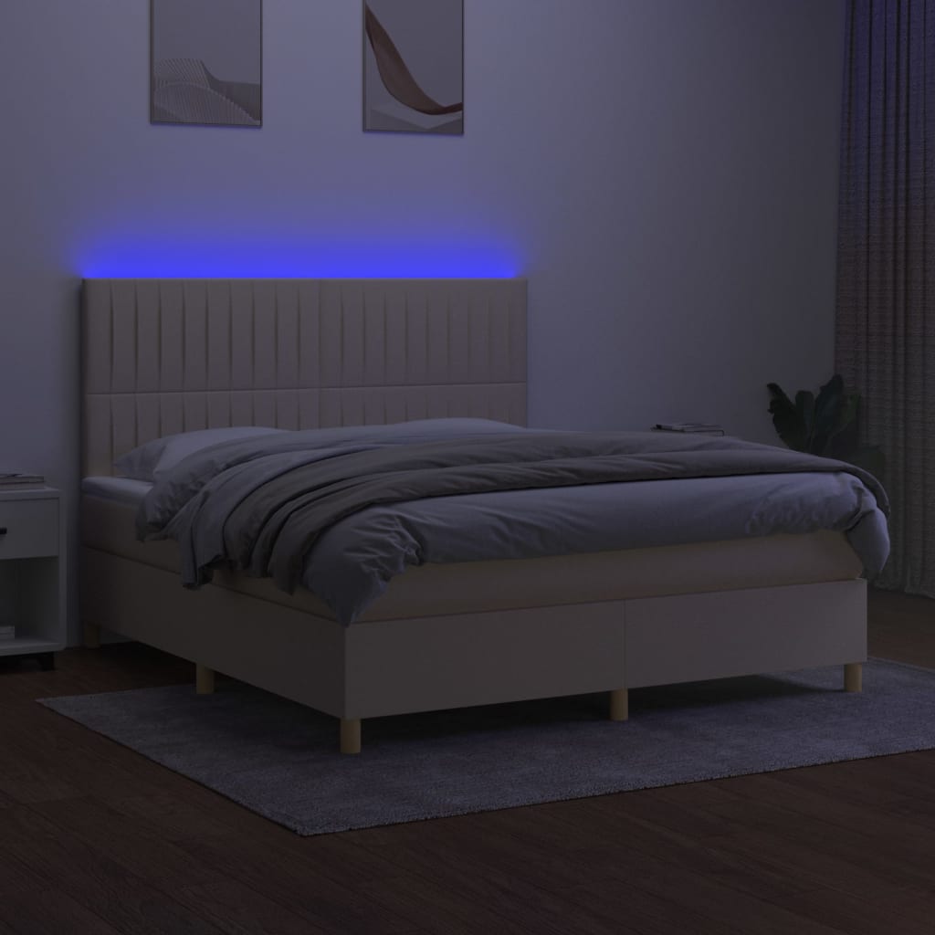 Krevet box spring s madracem LED krem 160x200 cm od tkanine