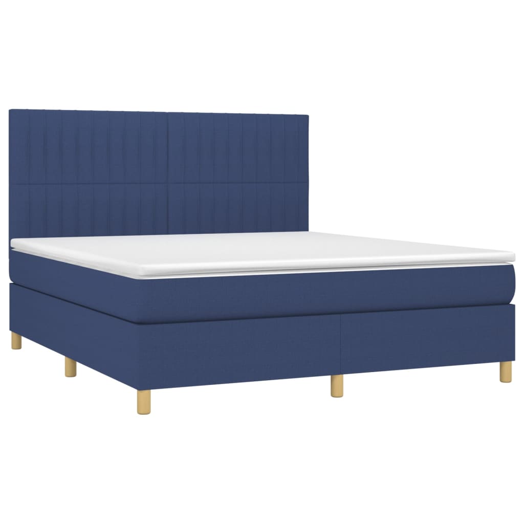 Krevet box spring s madracem LED plavi 160x200 cm od tkanine