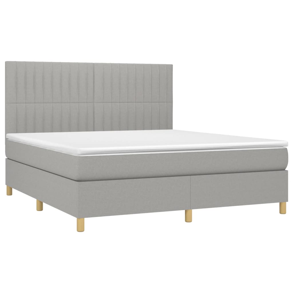 Krevet box spring s madracem LED svjetlosivi 180x200 cm tkanina