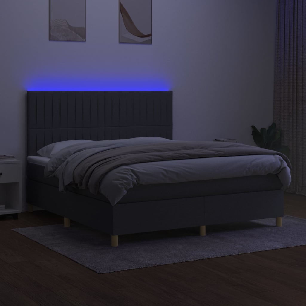 Krevet box spring s madracem LED tamnosivi 180x200 cm tkanina