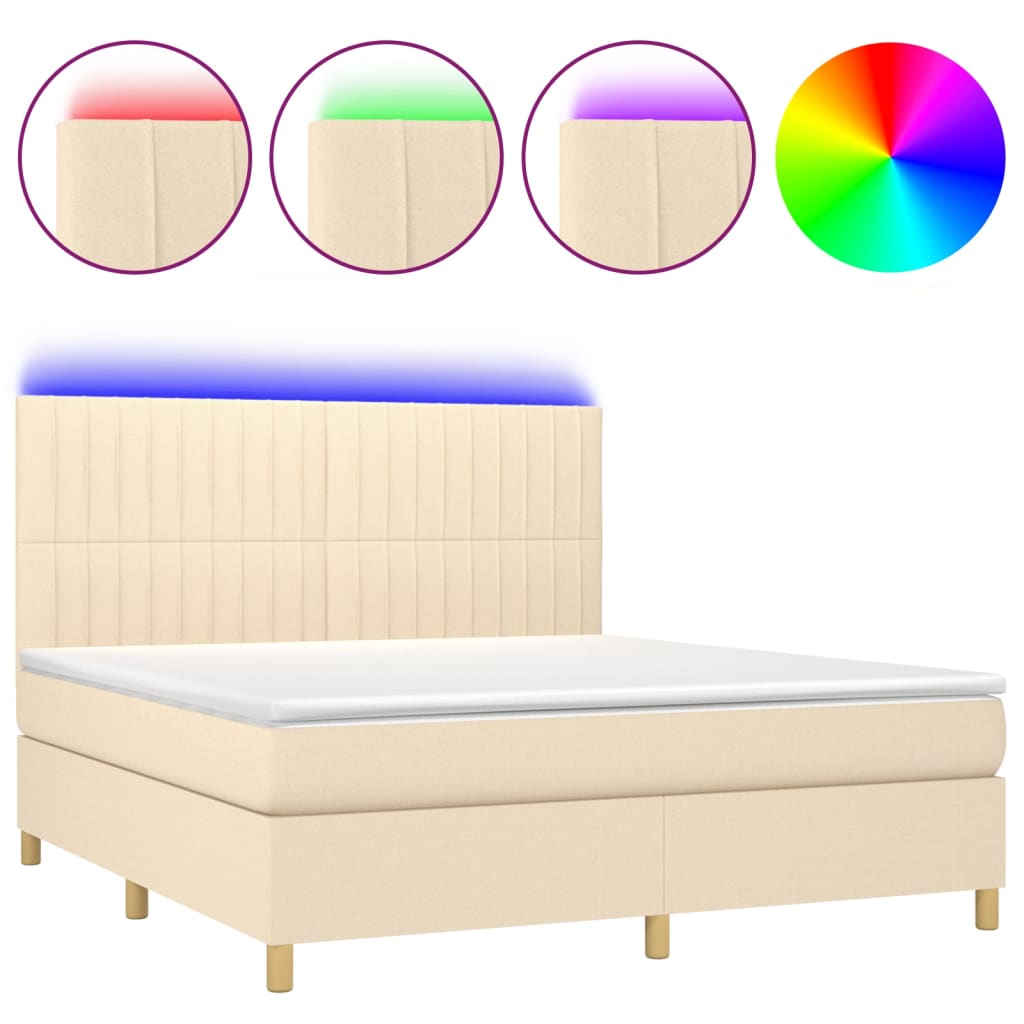 Krevet box spring s madracem LED krem 180x200 cm od tkanine