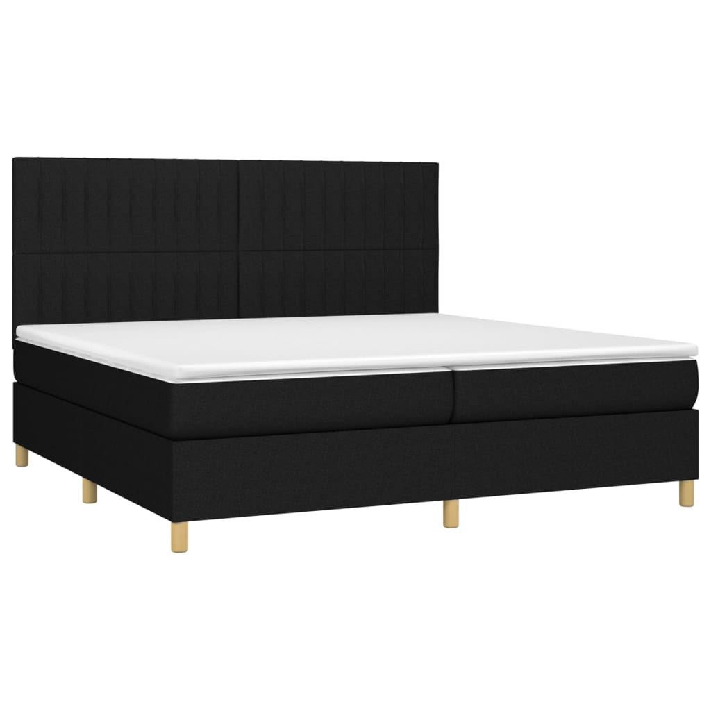 Krevet box spring s madracem LED crni 200x200 cm od tkanine