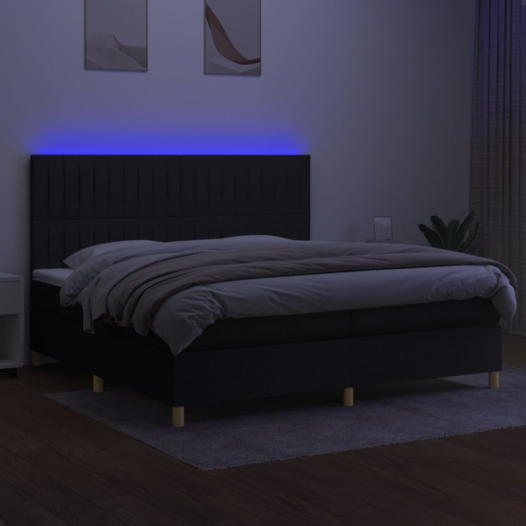 Krevet box spring s madracem LED crni 200x200 cm od tkanine