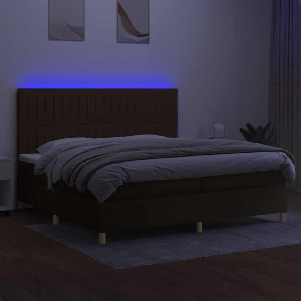 Krevet box spring s madracem LED tamnosmeđi 200x200 cm tkanina
