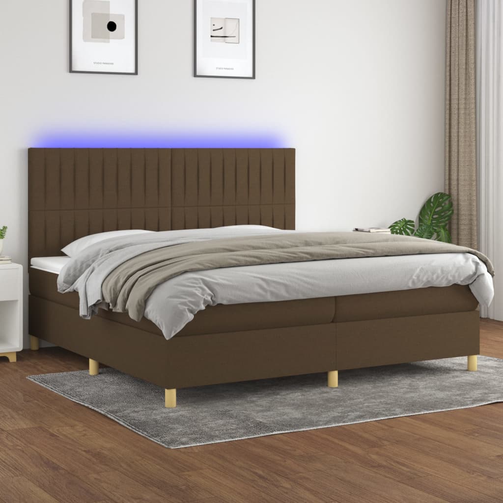 Krevet box spring s madracem LED tamnosmeđi 200x200 cm tkanina