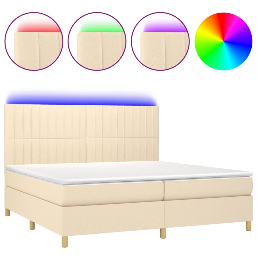 Krevet box spring s madracem LED krem 200x200 cm od tkanine