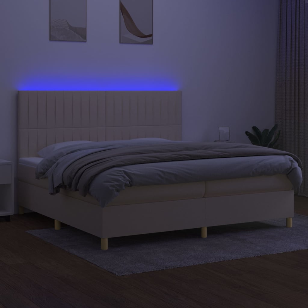 Krevet box spring s madracem LED krem 200x200 cm od tkanine