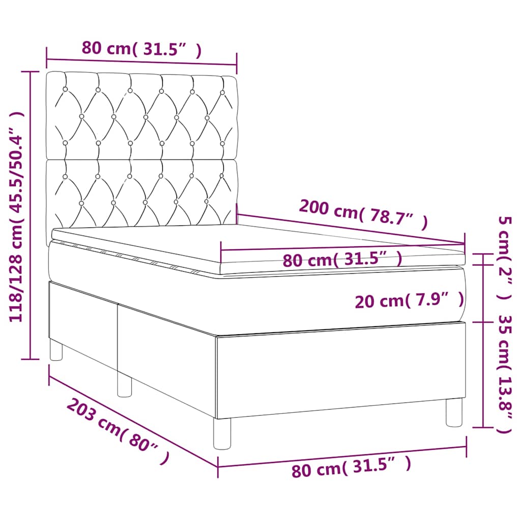 Krevet box spring s madracem LED krem 80 x 200 cm od tkanine