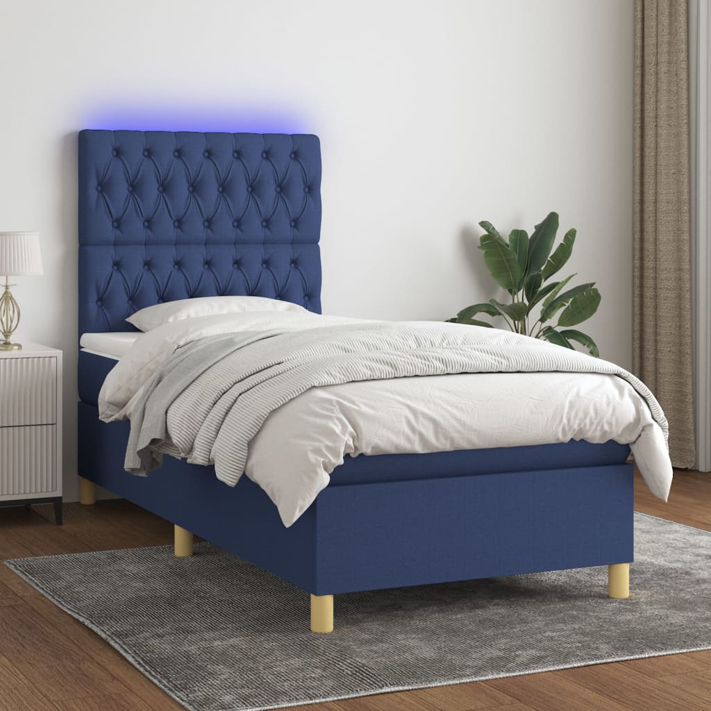 Krevet box spring s madracem LED plavi 80 x 200 cm od tkanine